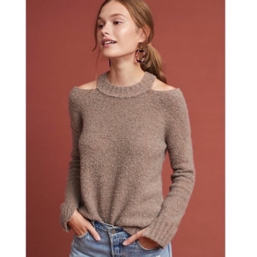 Moth Anthropologie brown knit cutout neck wool alpaca  sweater